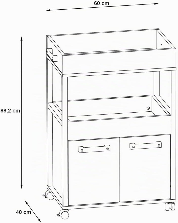 möbelando Servierwagen >Home Bar< auf Rollen, in Old-Wood Vintage Dekor/Betonoptik - 60x88,5x40cm (B