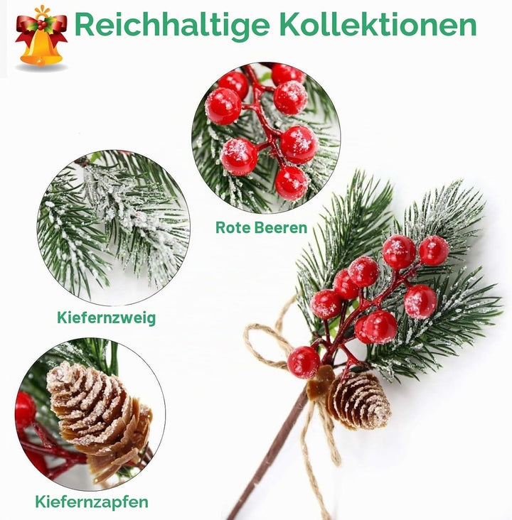 Rote Beeren Weihnachten künstliche Tannenzweige mit Beeren 24Stück Weihnachtsbeeren Hagebutten Deko