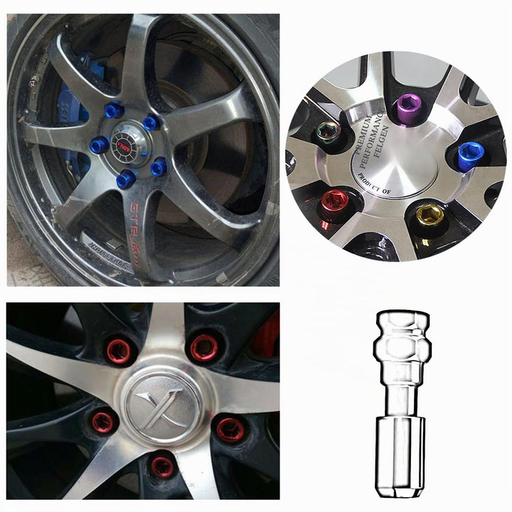 20 Stück Kegel 60° Schmal Sechskantschlüssel Stahl Lug Nuts M12 x 1,25 Radmuttern (Rot), rot