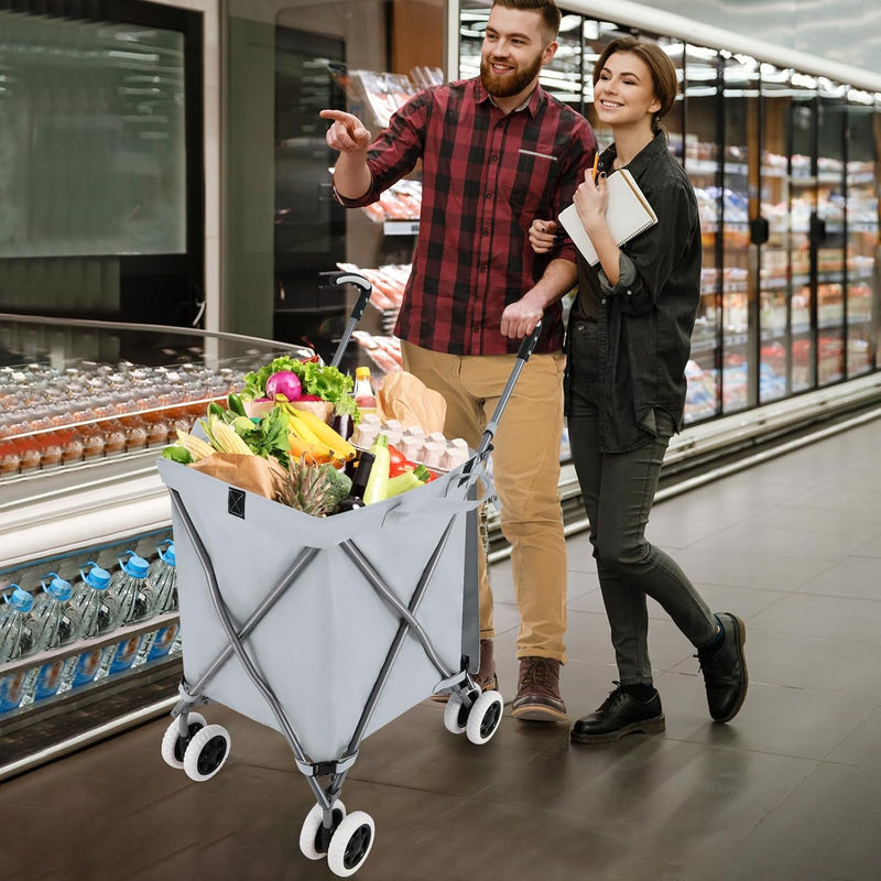 COSTWAY Faltbarer Einkaufstrolley mit Rädern, Kapazität 90 L/55 kg, Handwagen mit Abnehmbarer Oxford