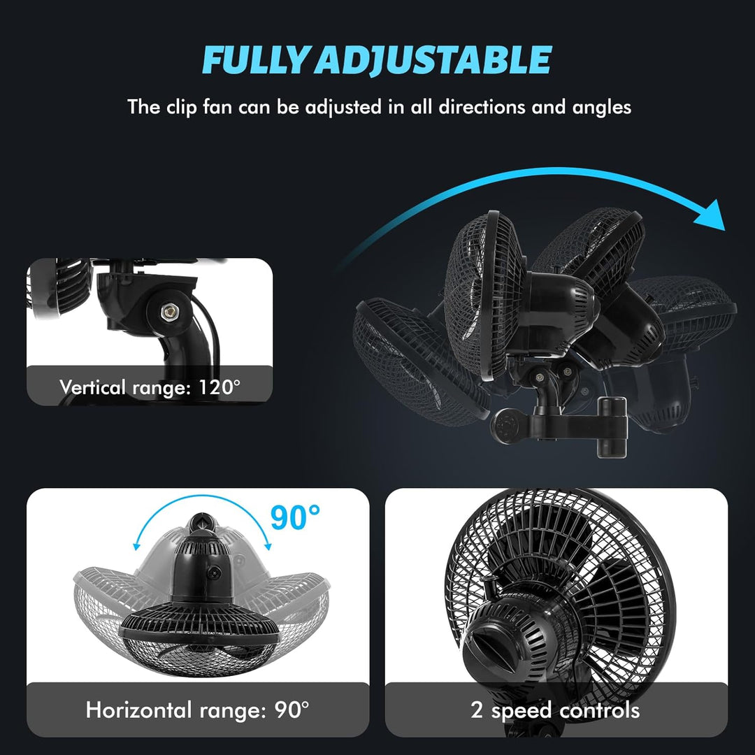LTPAG Grow Ventilator mit Clip 20W, Oszillierend Leise Klein for Growzelt, 2 Geschwindigkeitsstufen,