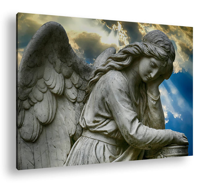 deyoli weinender Engel Format: 80x60 cm als Leinwandbild, Motiv fertig gerahmt auf Echtholzrahmen, H