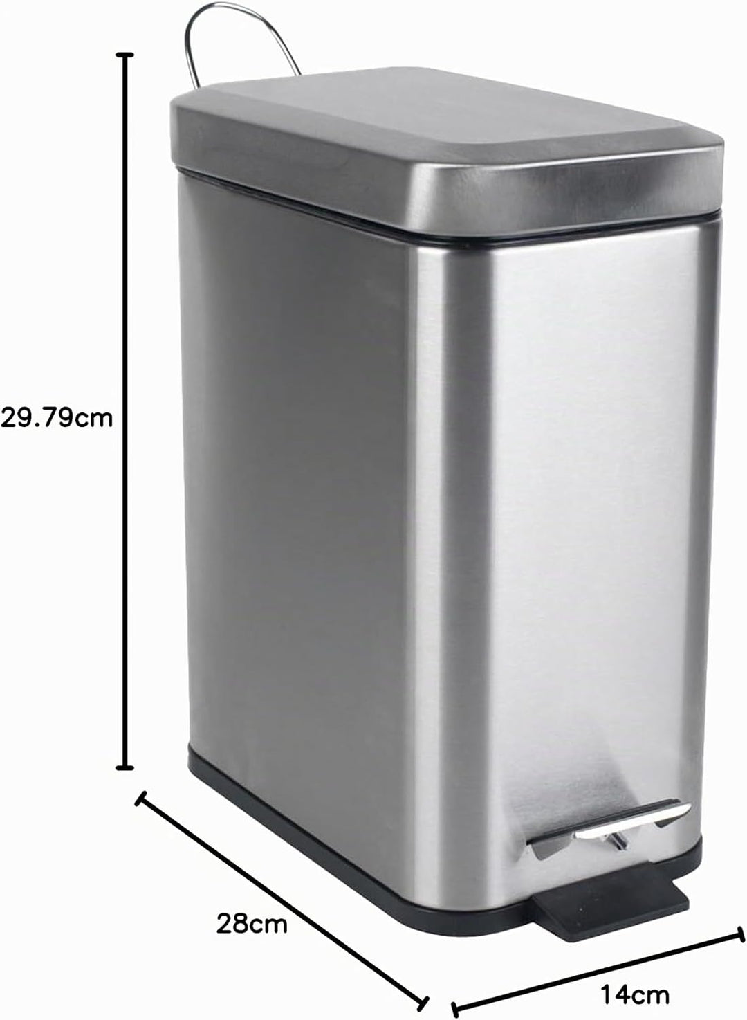 Beldray LA041173SS Treteimer für Badezimmer – Abfalleimer mit rechteckigem Soft-Close-Deckel, Küchen