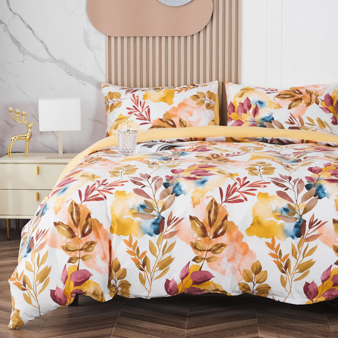 Jemiipee Bettwäsche-Set 100% Mikrofaser mit Herbst Äste und Blätter Muster, 1 x Bettbezug 150x220 cm