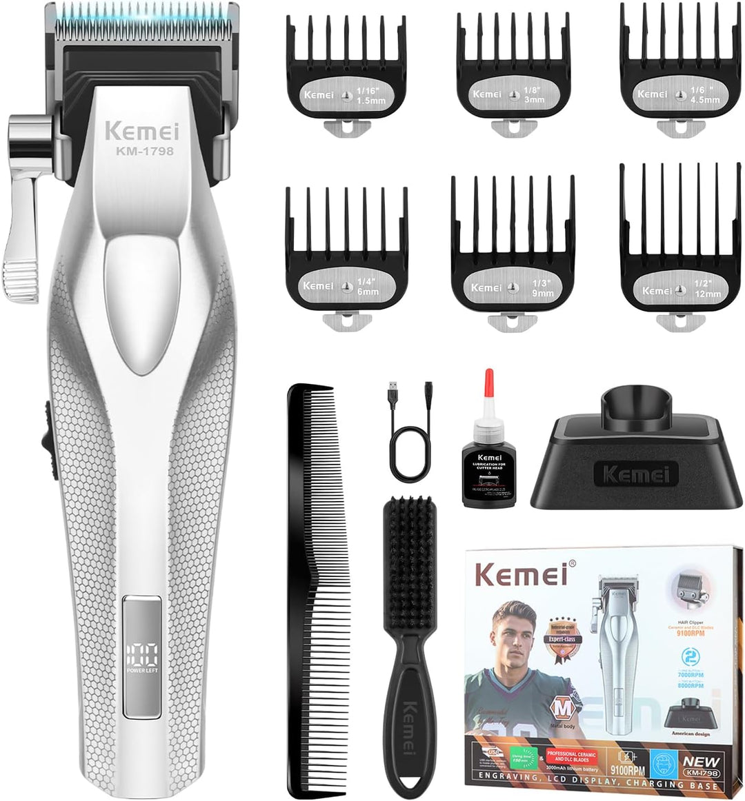 KEMEI KM-1798 Professionelle Haarschneidemaschine für Männer, Schnurloser Bartschneider, Barber Clip