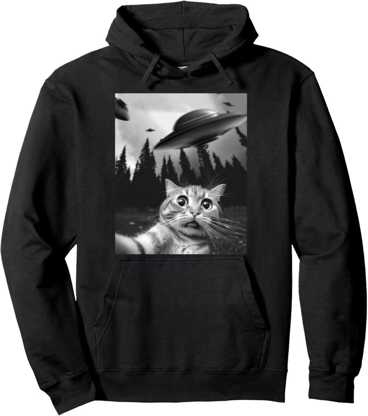 Lustige Katze Selfie mit UFOs Pullover Hoodie