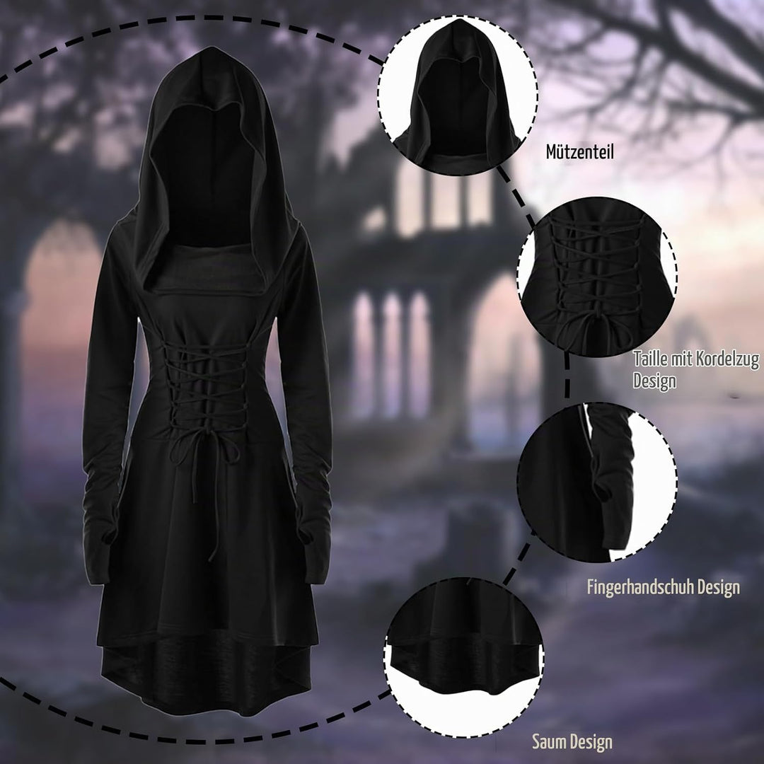 CNVAUIE Renaissance Kostüm Damen Gewand Mittelalterliches Kapuzenkleid Gothic Kleid Cosplay für Hall