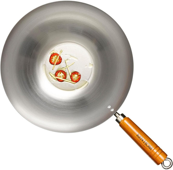 Ken Hom Wok Set 31 cm aus unbeschichtetem Karbonstahl mit Holzgriff - für alle Herdarten inklusive I