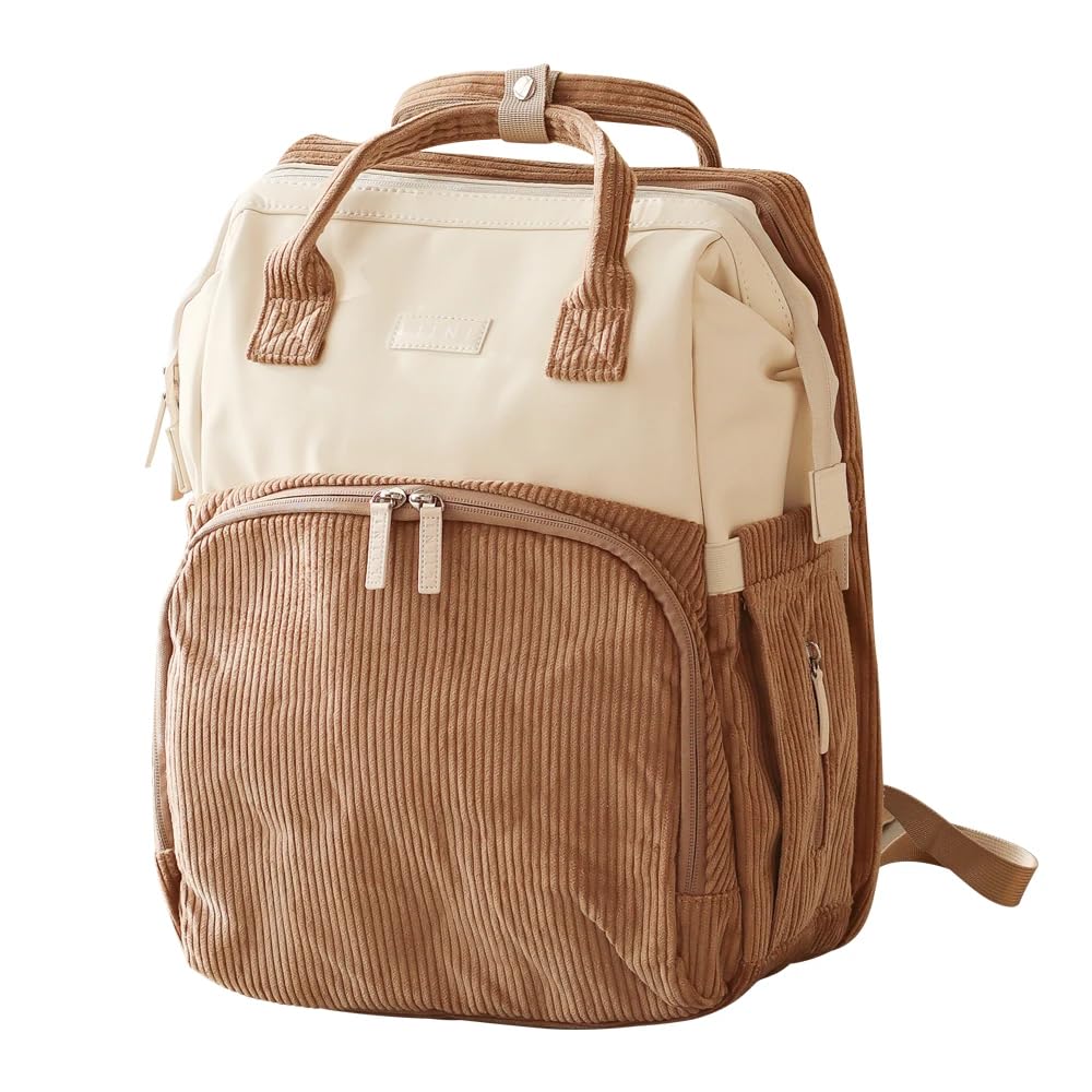 LIINI® Wickelrucksack Cord Braun – 29L Wickeltasche Rucksack mit Wickelunterlage, Kinderwagen-Halter