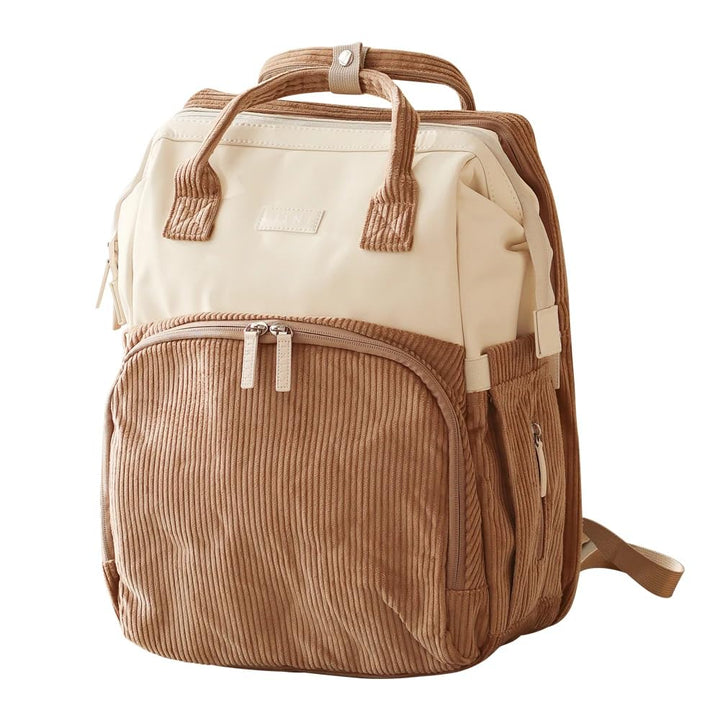 LIINI® Wickelrucksack Cord Braun – 29L Wickeltasche Rucksack mit Wickelunterlage, Kinderwagen-Halter