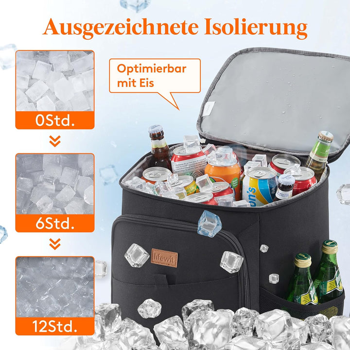 Lifewit 26L, 34 Dosen, isolierte Kühltasche, Grosse kühlrucksack, auslaufsichere tragbare Lunchtasch