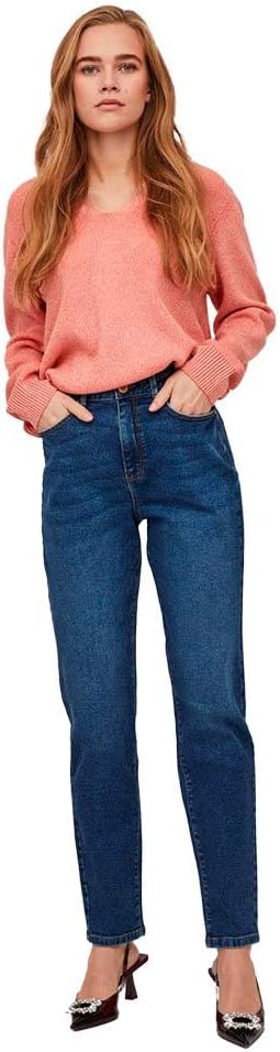 Vila Damen Vinaomi Jo Dbd Hw Mom Noos Jeans 34W / 32L Dark Blue Denim, 34W / 32L Dark Blue Denim