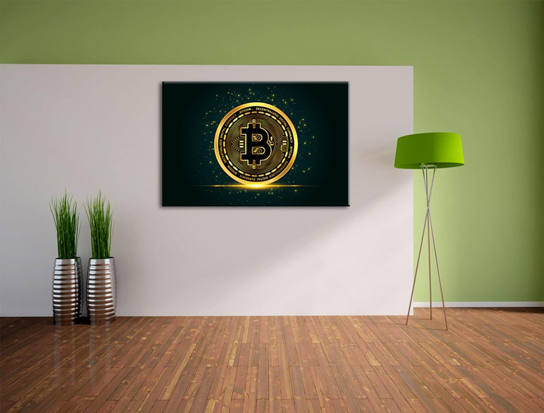 Pixxprint funkelnder Bitcoin BTC als Leinwandbild | Grösse: 100x70 cm | Wandbild | Kunstdruck | fert