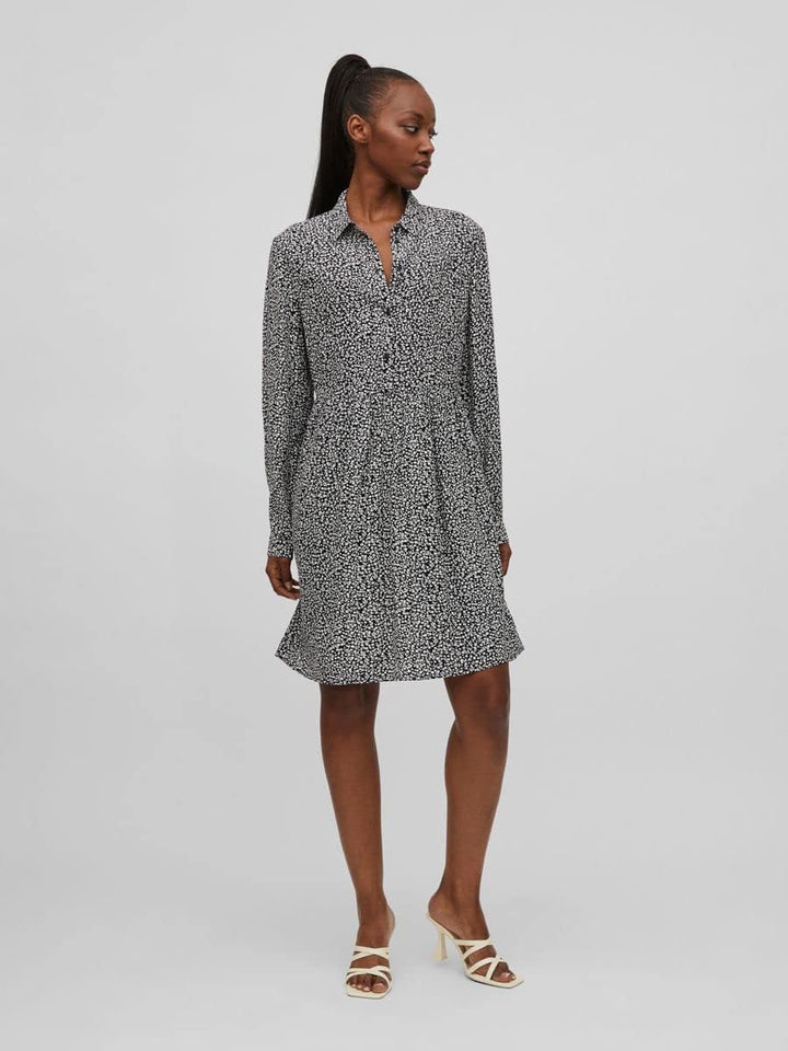 Vila Damen Vifini L/S Shirt Su-Noos Dress 38 Black/Aop:lilia, 38 Black/Aop:lilia