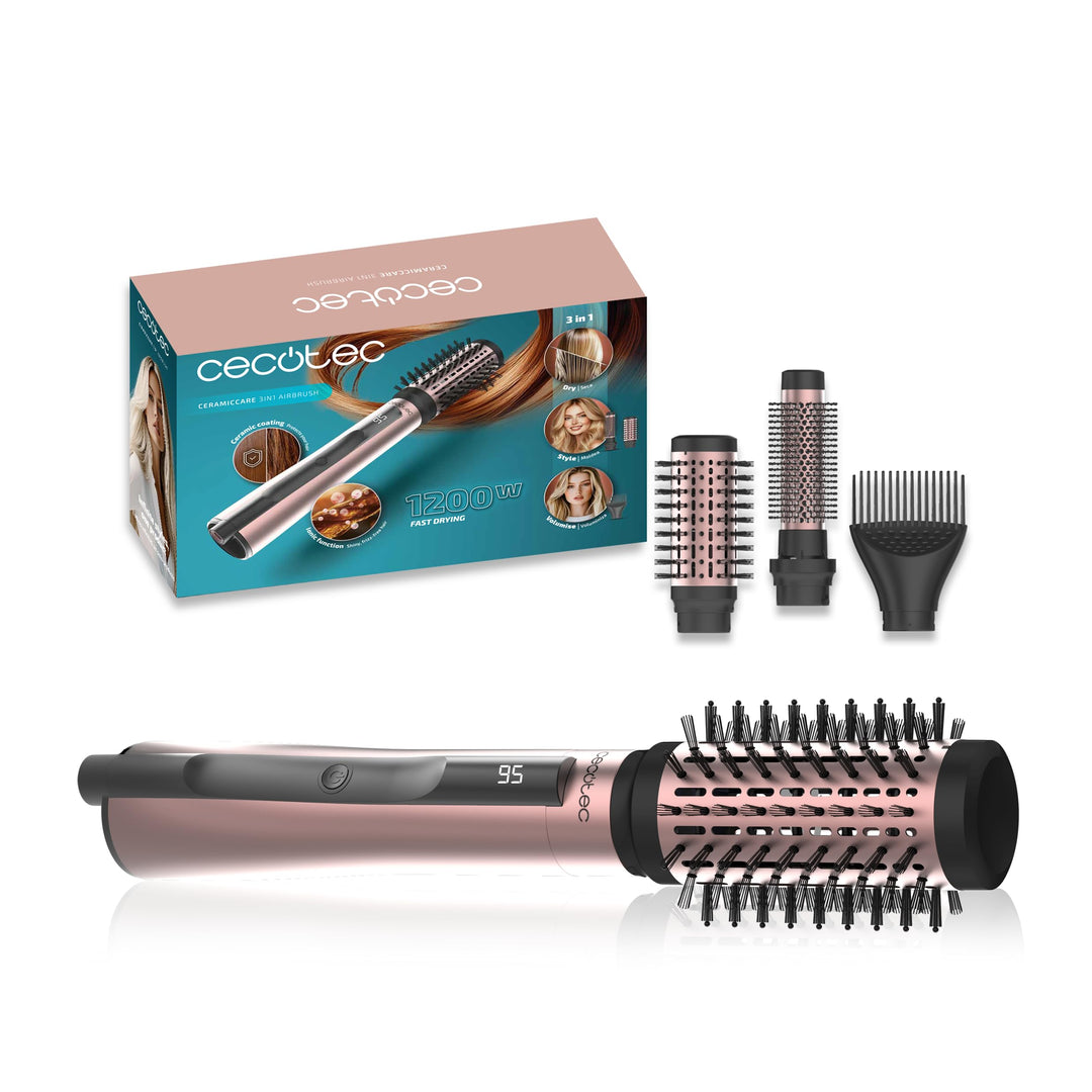 Cecotec Glättbürste mit InstantCare Iontech-Technologie, glatt, 23 Zähne, 9 Temperatureinstellungen,