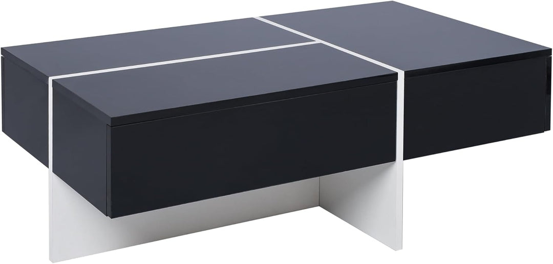 Merax Hochglänzender Couchtisch Wohnzimmermöbel Beistelltisch CoffeeTable mit LED 100x50x34.5cm Schw
