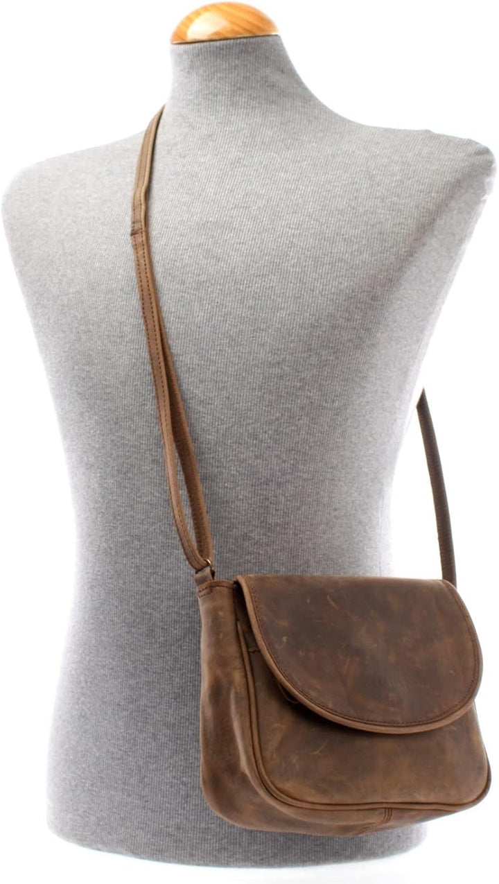 LECONI kleine Umhängetasche Damentasche Schultertasche Festivaltasche Leder 22x18x6cm LE3047 Schlamm