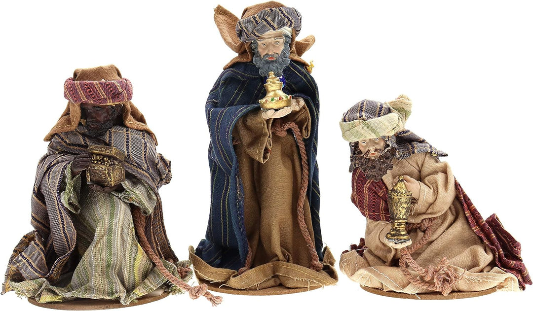 Krippenfiguren Set 10-teilig mit Kleidern aus Stoff ca. H.: 17