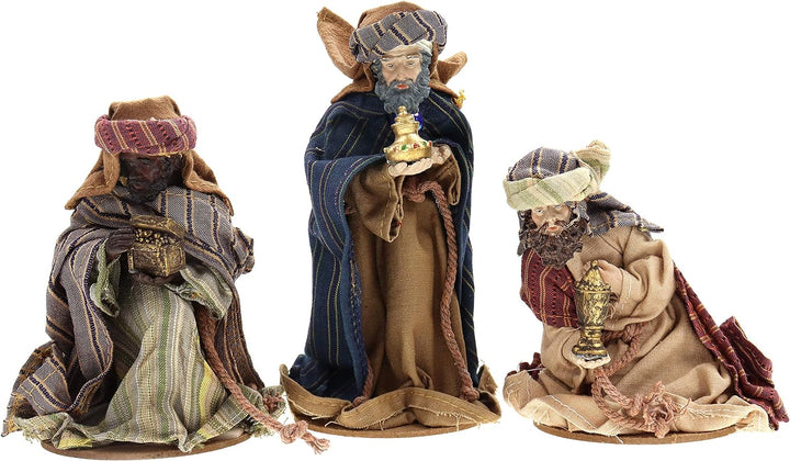 Krippenfiguren Set 10-teilig mit Kleidern aus Stoff ca. H.: 17