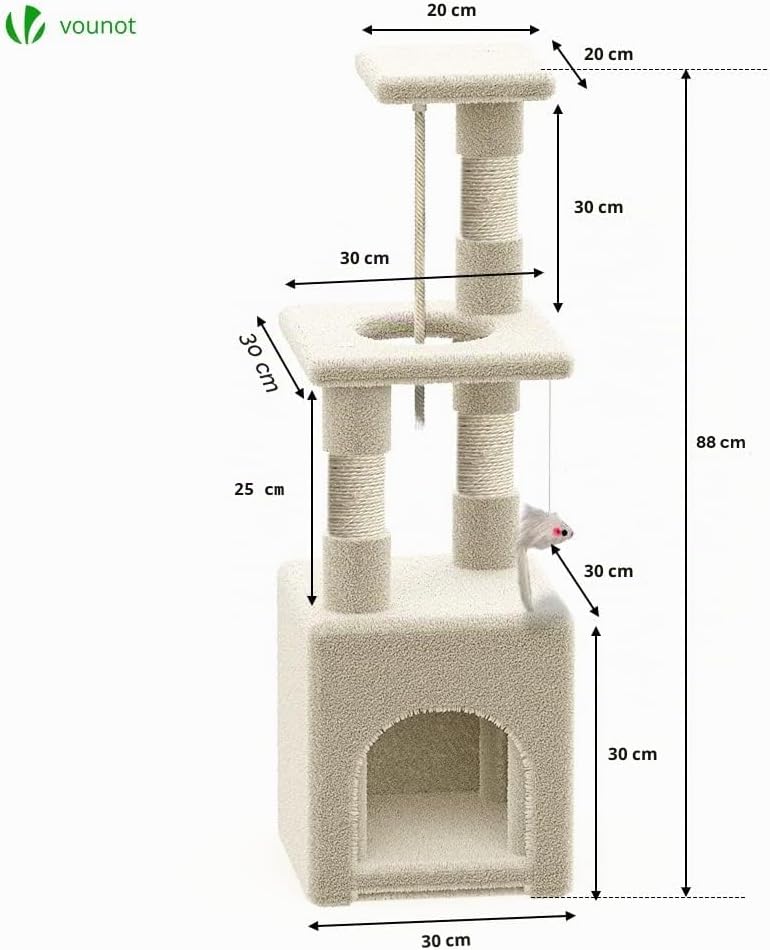 VOUNOT Kratzbaum Klein, Katzenbaum für Katzen, Stabil Katzenkratzbaum mit Plattform, Höhle, Sisal-St