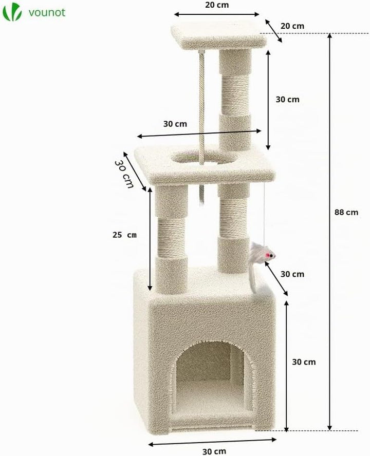VOUNOT Kratzbaum Klein, Katzenbaum für Katzen, Stabil Katzenkratzbaum mit Plattform, Höhle, Sisal-St