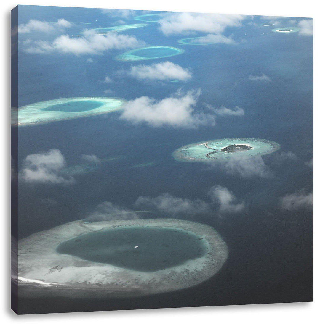 Pixxprint Trauminsel im Meer schwarz/weiss, Format: 70x70 auf Leinwand, 70x70
