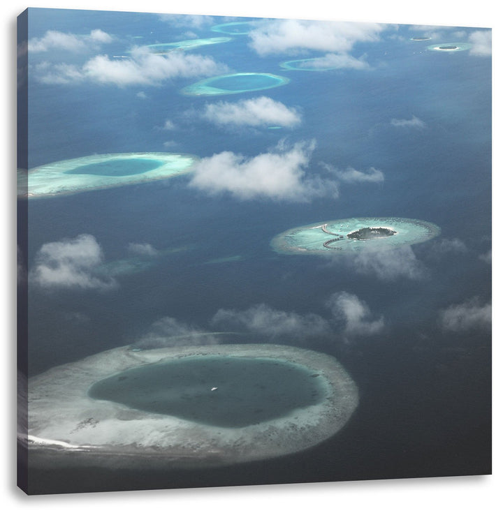 Pixxprint Trauminsel im Meer schwarz/weiss, Format: 70x70 auf Leinwand, 70x70