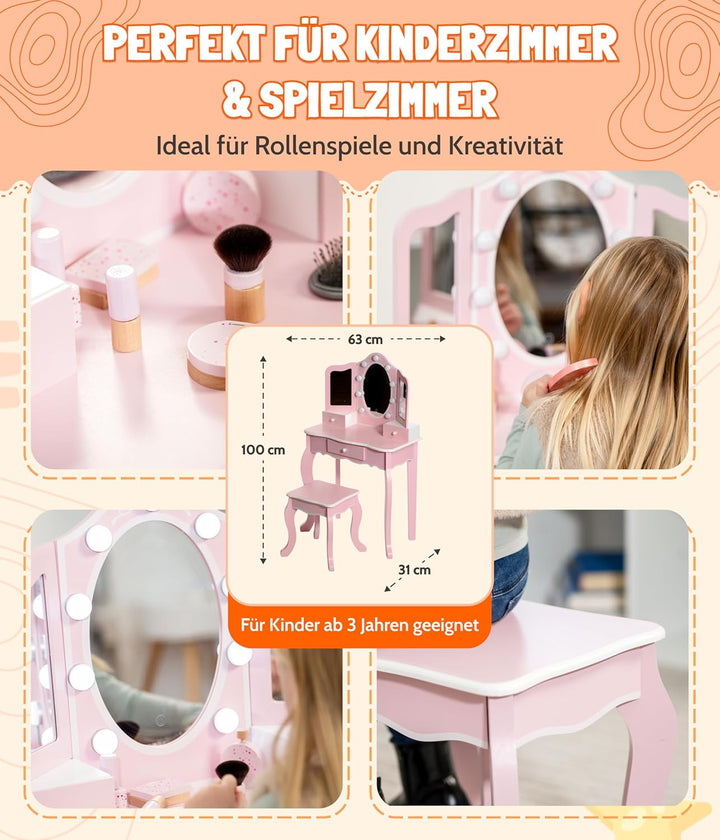 Bayer Chic 2000® Schminktisch Kinder mit LED Beleuchtung & Hocker – Bruchsichere Spiegel & Ausreiche