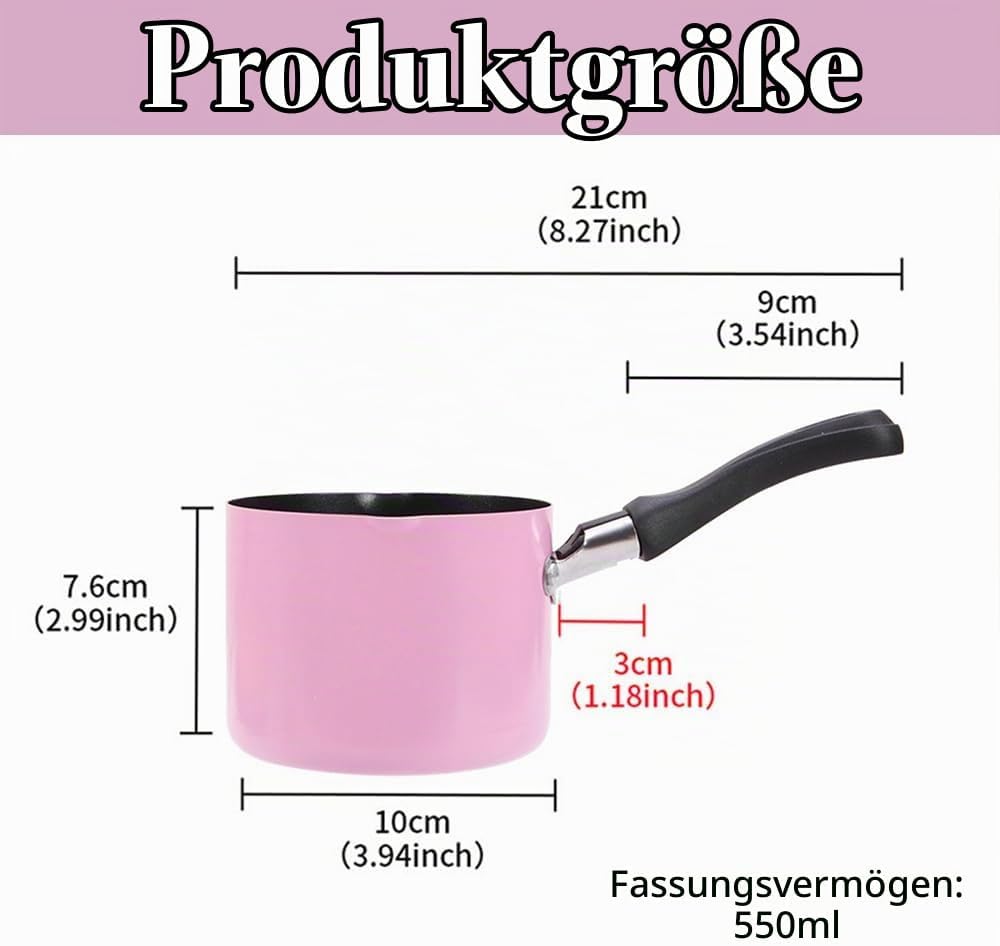 Mini Kochtopf mit Griff 550ml 10cm Kleine Milchpfanne Antihaft Butterwärmer Mini Suppentopf Milch Ko