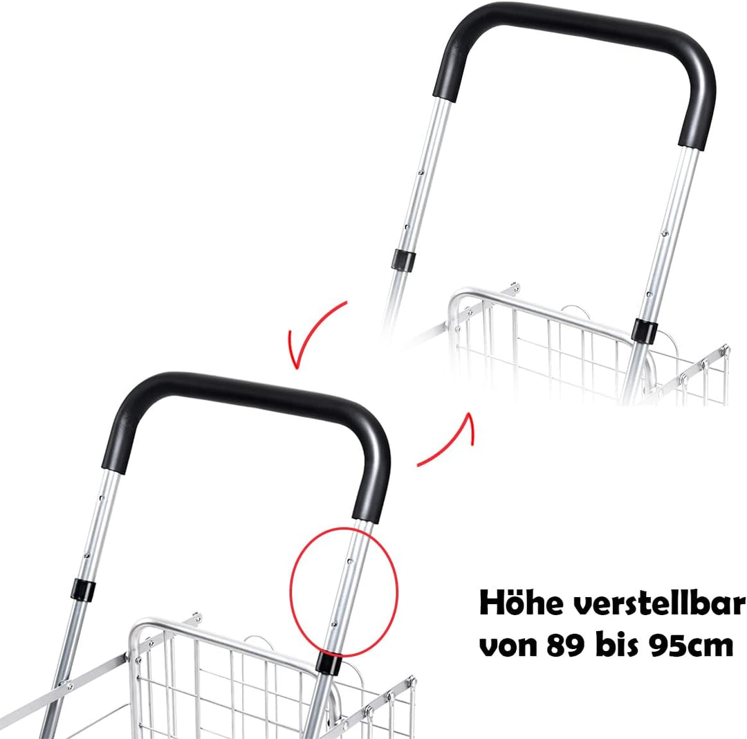 GOPLUS Klappbarer Einkaufswagen, Einkaufstrolley mit Verstellbarem Griff &amp; 4 Universalrädern, Rollwa
