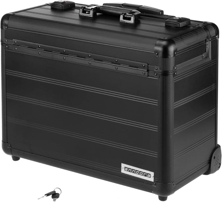 anndora Business Trolley Pilotenkoffer Laptopfach TSA Schlösser Aluminium Oberfläche Schwarz Alumini