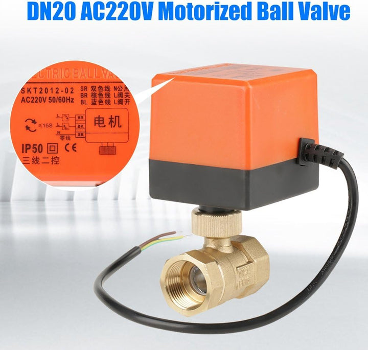 Elektrischer motorisierter Kugelhahn, AC 220 V G3/4 "DN20 2 Wege Messing Motorisierter Stellantrieb