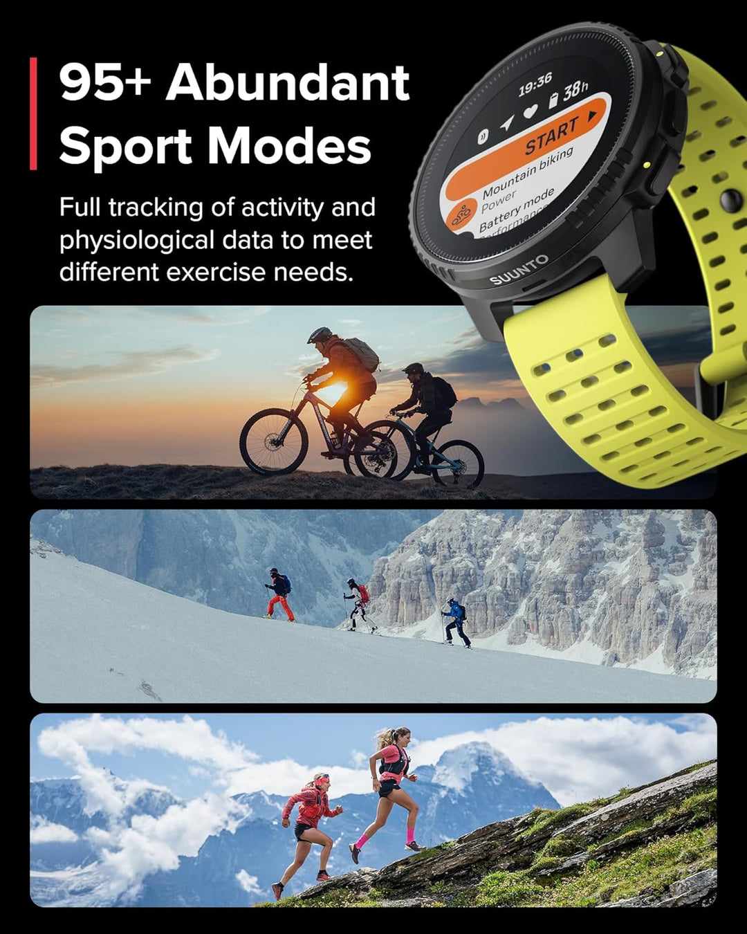 SUUNTO Vertikal: Abenteuer-GPS-Uhr, grosses Display, Offline-Karten, Solarladung Lime Black Edelstah