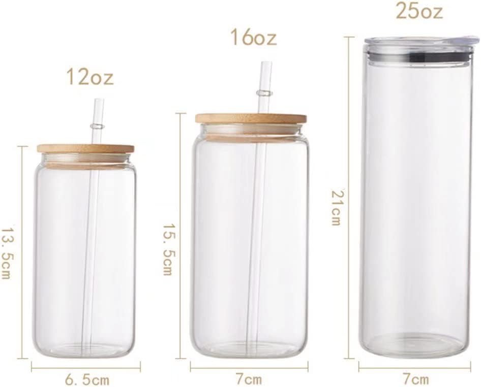 LINCMAN Mason Jar with Lid and Straw, Set of 3 Different Sizes 12oz/16oz/25ozn Milkshake Milk Tea Gl