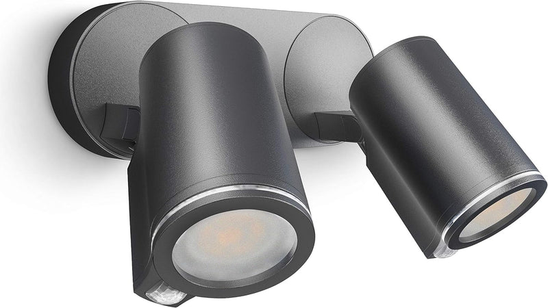 Steinel LED Strahler Spot DUO S anthrazit, 90° Bewegungsmelder, inkl. LED GU10-Leuchtmittel, per Kab