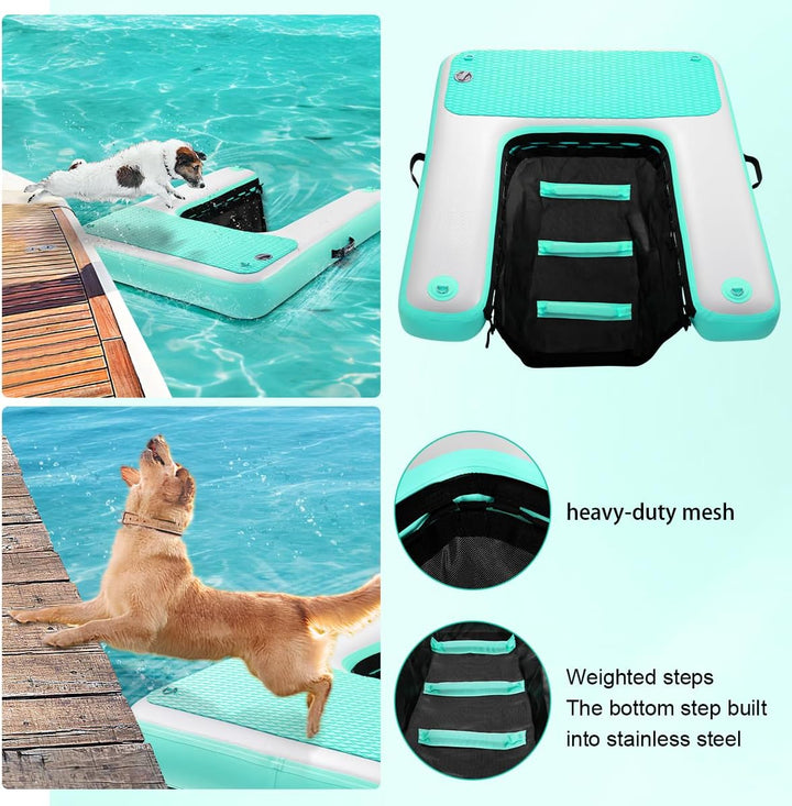 FBSPORT Hunderampe Aufblasbare Hunde Wasserrampe, Hundeboot Rampe Schwimmende Dock Leiter für Pool,