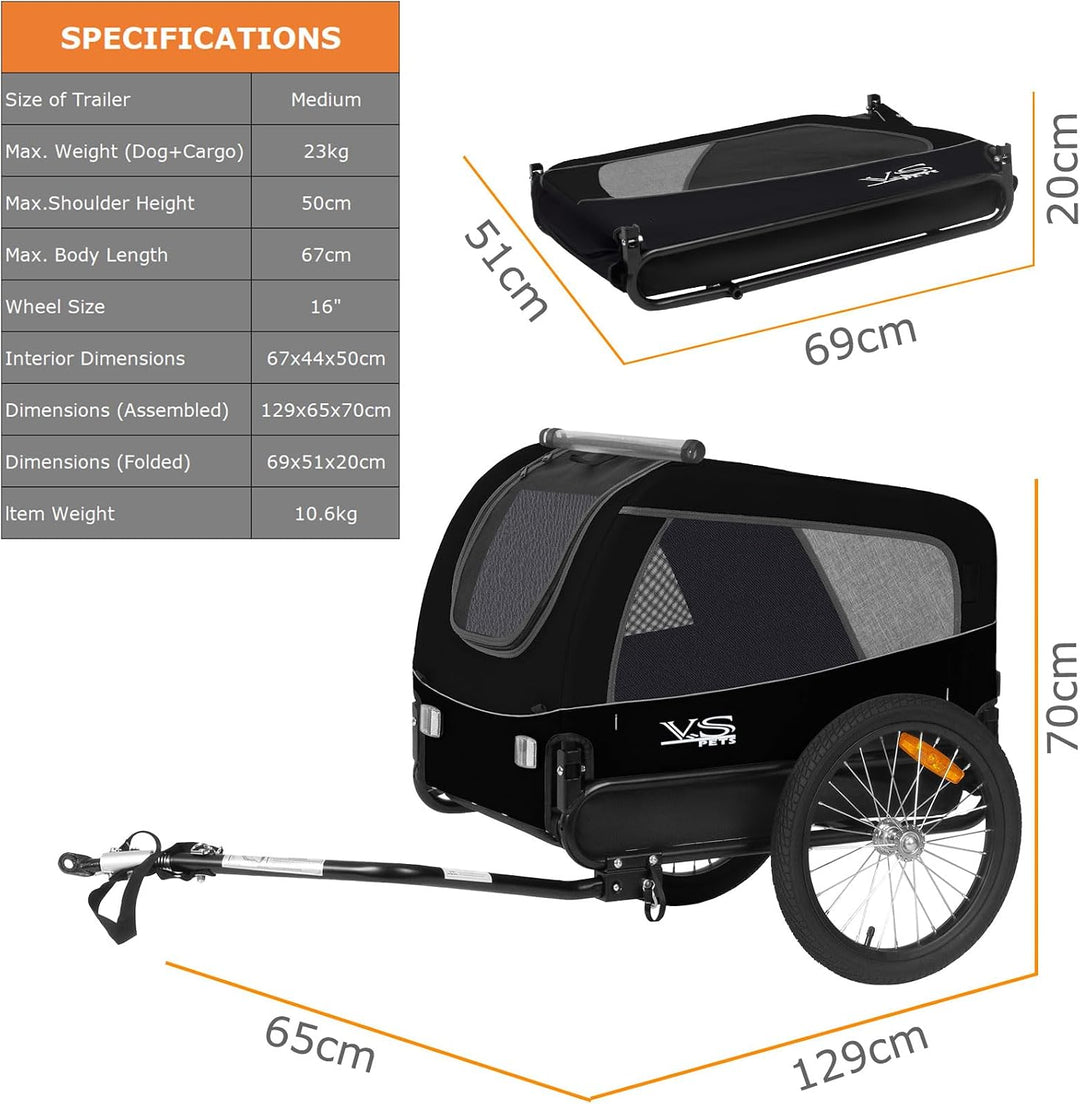 Tiggo VS Medium Hundeanhänger Fahrradanhänger für Hunden bis 23kg Schwarz, Schwarz