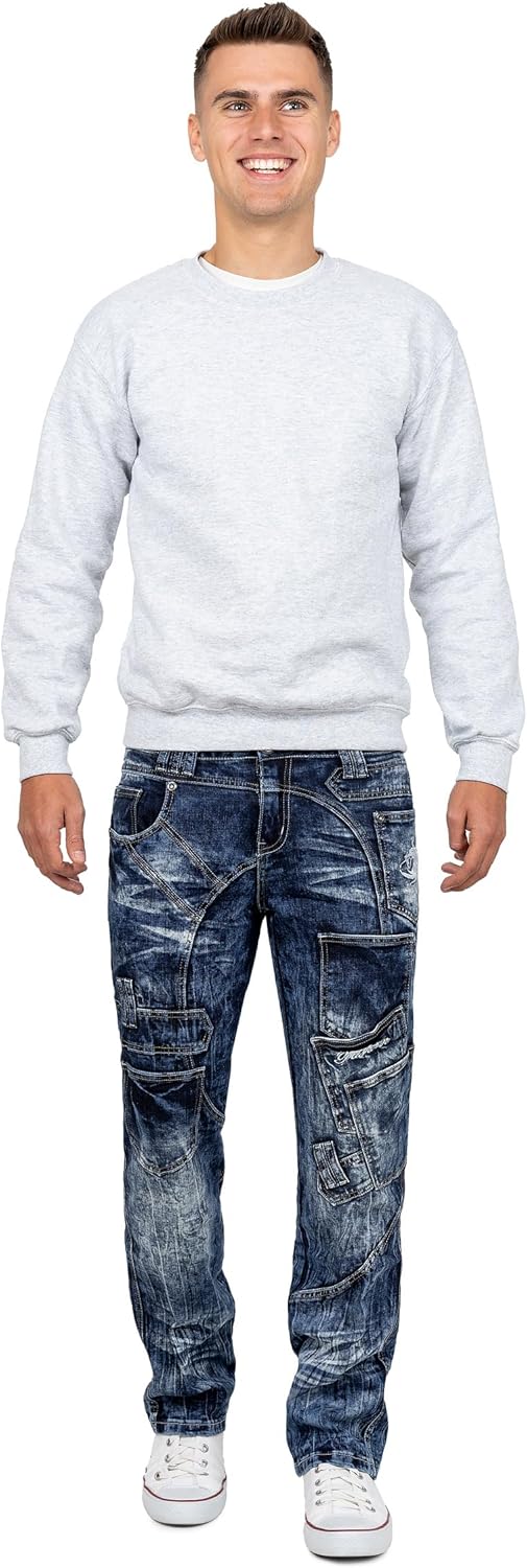 Herren Jeans - Regular-Fit mit Knopfleiste | Optimale Passform, 5-Pocket-Style, Kontrastnaht in Weis