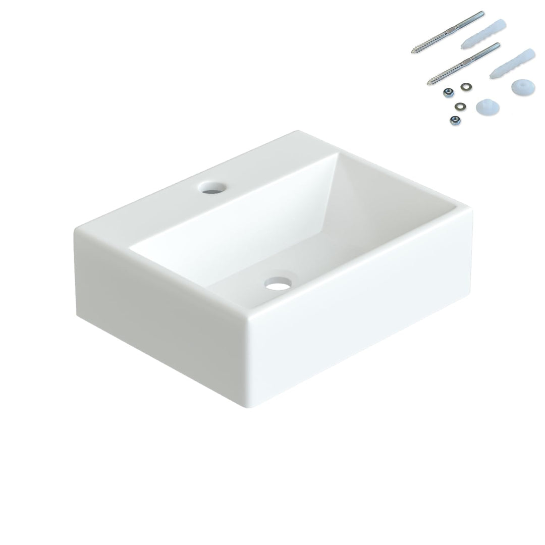 AQUABATOS Waschbecken aus Keramik Eckig 38 x 30 cm Aufsatzwaschbecken für Waschtisch Unterschrank Wa