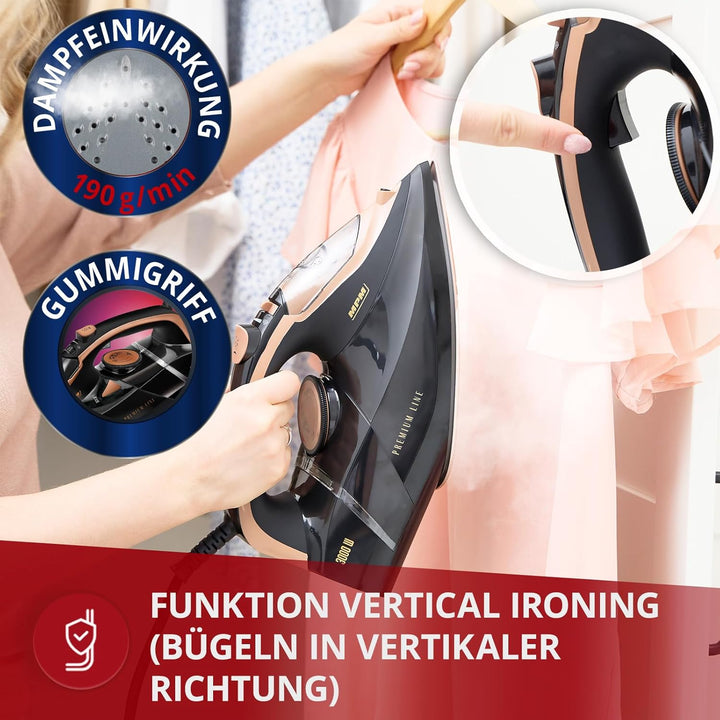 MPM Bügeleisen mit Keramiksohle MZE-24/C – 190g Dampfstoss - Kontinuierlicher Dampf - Vertikale Damp