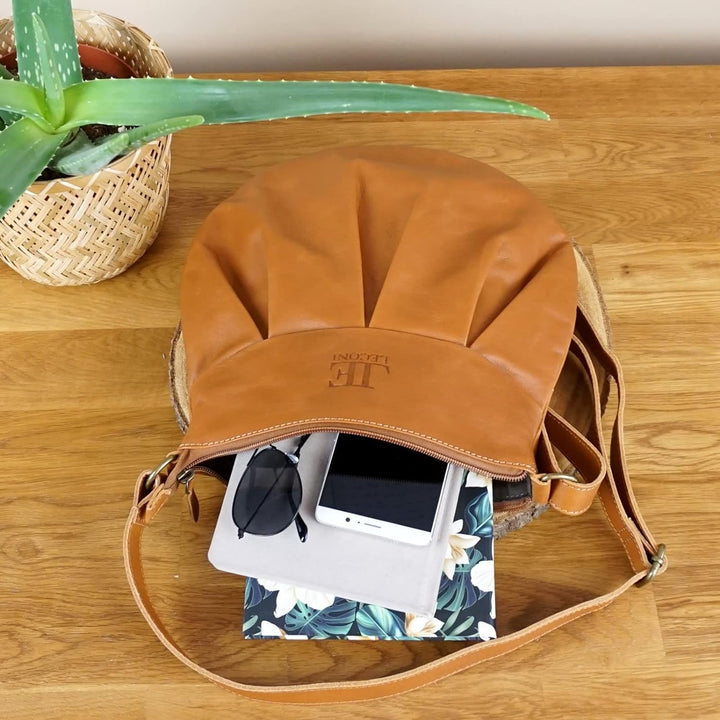 LECONI kleine Schultertasche Damentasche Umhängetasche natur weiche Ledertasche Handtasche Damen Led