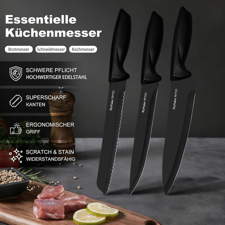 Messerset,Messerblock Kochmesser Set Edelstahl Messer Set Küche,6-teilig Küchen messer Set,Scharfe K