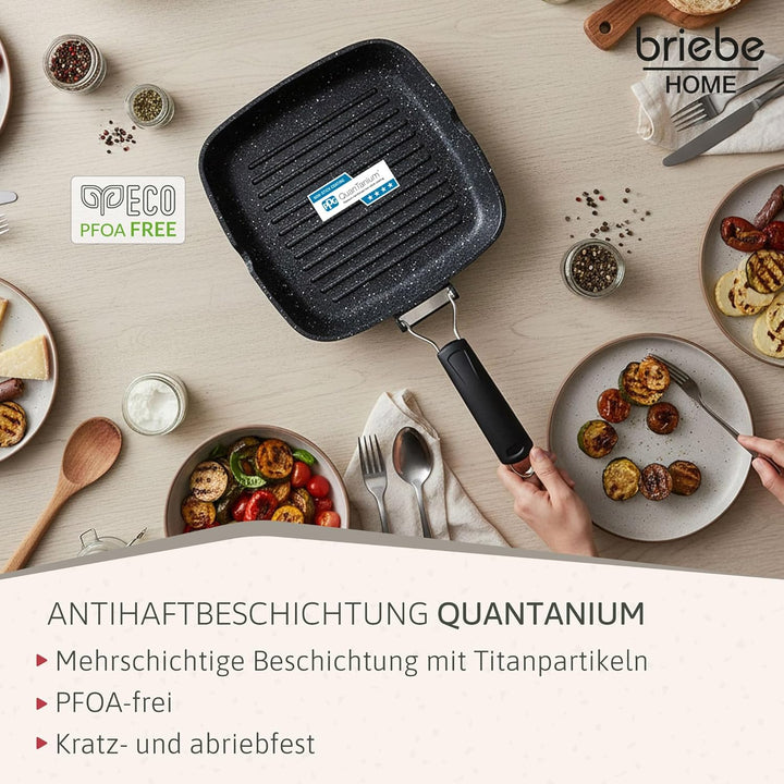 briebe Black Titanium Grillpfanne mit Streifen, Induktion, Titanbeschichtung, 24 x 24 cm, Aluminiumg