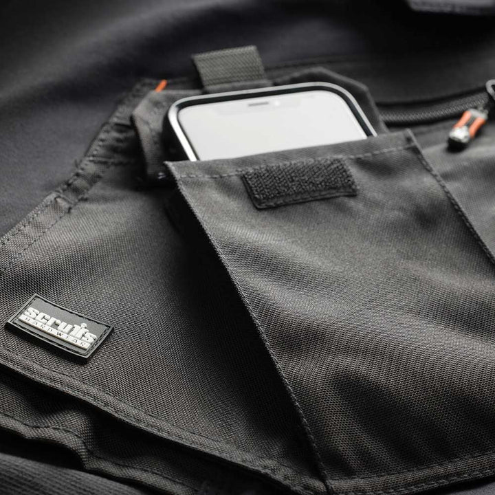 Scruffs Arbeitshose mit Holstertaschen „Pro Flex Plus“ Schwarz 36W Lang, Schwarz 36W Lang