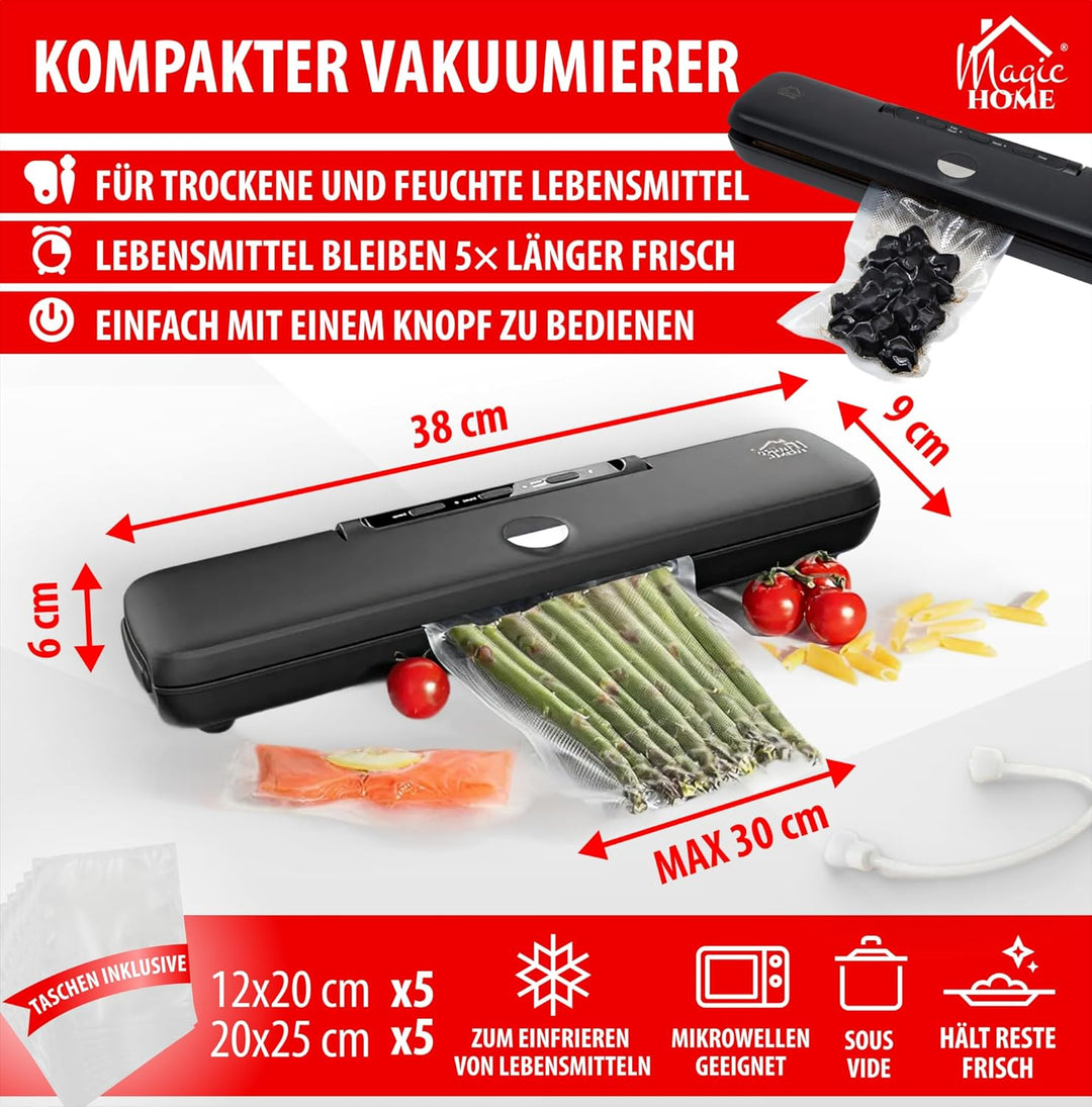 MAGIC HOME Vakuumiergerät & Vakuumierer | Vakuumiergerät für Lebensmittel & Folienschweissgerät | Va