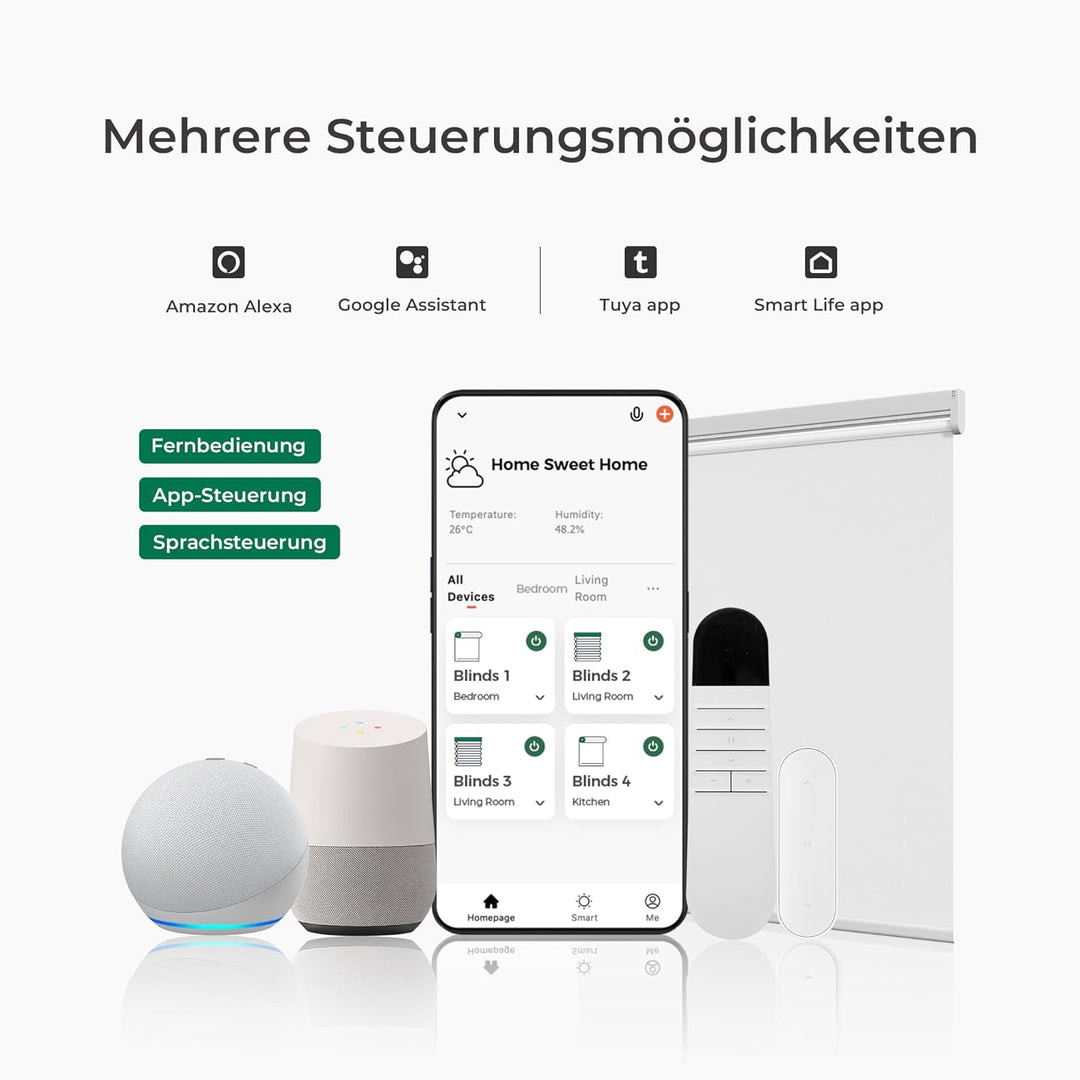 Allesin Elektrische Rollos mit Fernbedienung, Weiss Verdunklungsrollo 120x130cm (BxH) Klemmträger Oh