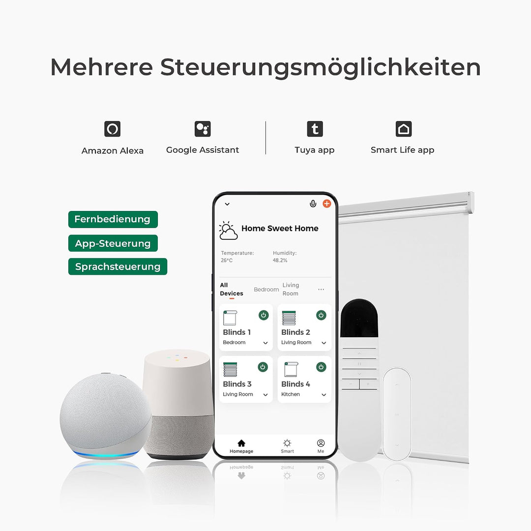 Allesin Elektrische Rollos mit Fernbedienung, Weiss Verdunklungsrollo, B60 x H120 cm weiss, Klemmträ