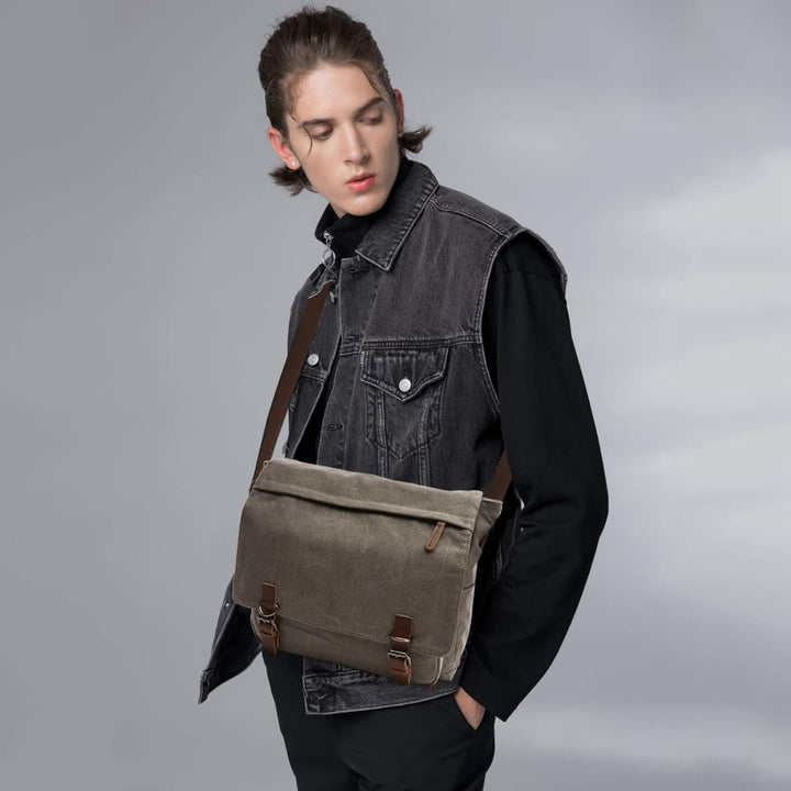 FANDARE Retro Umhängetasche Segeltuch Schultertasche Herren Damen Lehrertasche Briefträgertasche für