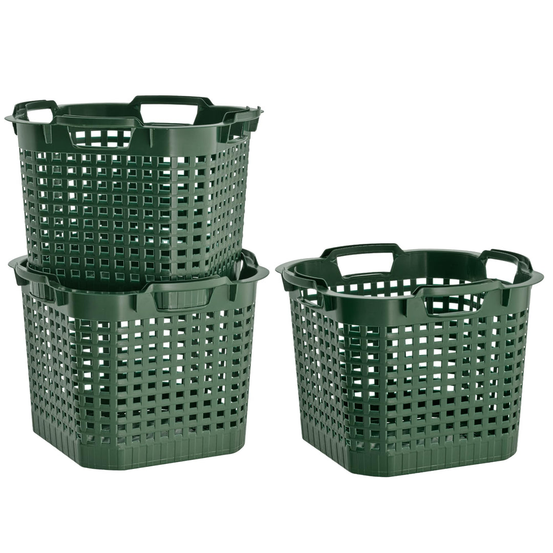 BURI 3x Erntekorb Gartenkorb lebensmittelecht - 25L Kartoffelkorb Obstkorb Laubkorb grün, drehstapel