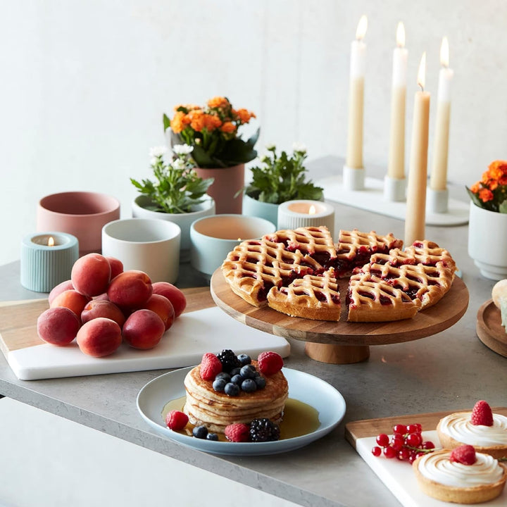 Point-Virgule Tortenplatte mit fuss, torten zubehör und backzubehör, aus Akazienholz, 7.5cm hoch, 28